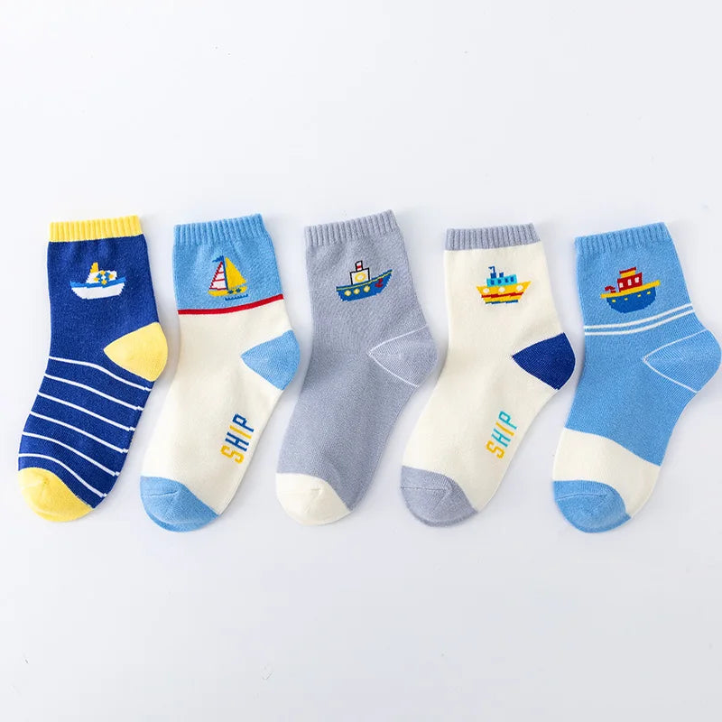 5 Pairs Striped Sailboat Kids' Socks