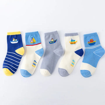 5 Pairs Striped Sailboat Kids' Socks