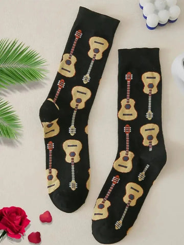 Men's Cartoon Guitar Crew Socks