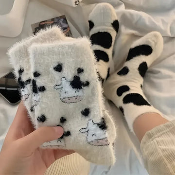 Cute Cow Spots Fleece Socks