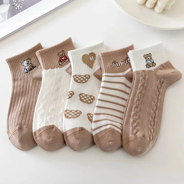 Cute Bear Hearts No-Show Socks